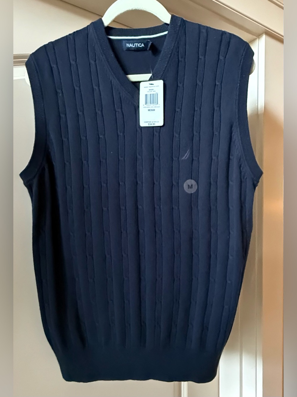 New Men’s Nautica Cable knit Navy Vest Sz M V-Neck
